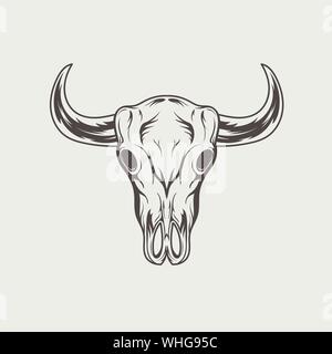 Bull Skull vintage engraved logo monochrome. Vector illustration Illustration de Vecteur