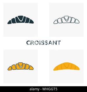 Croissant icon set. Quatre éléments dans diférents styles à partir d'icônes de fast-food collection. Creative croissant rempli d'icônes de couleur, contours, et télévision Illustration de Vecteur