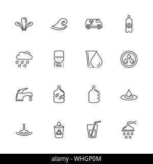 L'eau liquide, contours icons set - symbole noir sur fond blanc. L'eau liquide, Simple Illustration Symbole - bordée de simplicité signe. Télévision mince vecteur Illustration de Vecteur