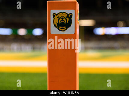 31 août 2019 : Fin de la zone au cours de la 2ème moitié de la NCAA Football match entre Stephen F. Austin bûcherons et le Baylor Bears à McLane Stadium à Waco, Texas. Matthew Lynch/CSM Banque D'Images