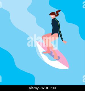 Femme au caractère vague de surf dans avatar Illustration de Vecteur