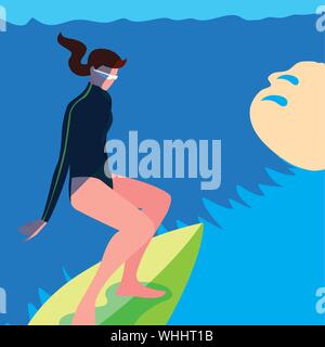 Femme au caractère vague de surf dans avatar Illustration de Vecteur