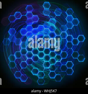 Filet à trois dimensions de lignes et points sous forme de résumé dans la technologie concept. Image à utiliser comme arrière-plan. Banque D'Images