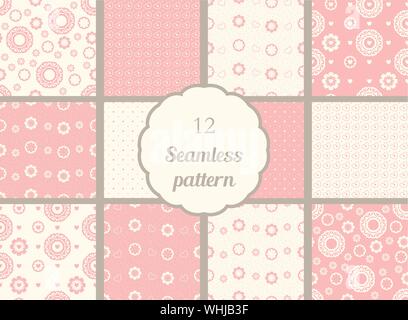 Des fleurs, des coeurs, des cercles. Ensemble de modèles intégrés dans des couleurs crème et rose. Les modèles pour les textiles, et d'autres créateurs de scrapbooking Illustration de Vecteur