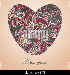 Doodle floral motif ethnique heart frame pour vinique inscriptions, photo. Cartes, étiquettes, l'emballage. Happy Valentine's Day ! Illustration de Vecteur