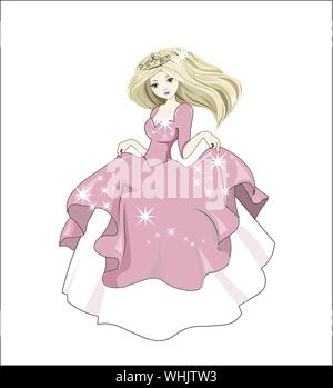 Grand princess avec cheveux d'or dans une boule robe Rose and Crown Illustration de Vecteur