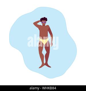 Jeune homme afro avec maillot de bain flottant dans l'eau vector illustration design Illustration de Vecteur