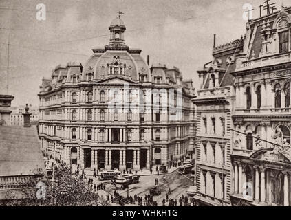 US Post Office, Park Row, Herald, Parc National Bank, New York City, vers 1891 Banque D'Images