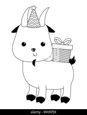 Design Dessin Anime De Chevre Animal Joyeux Anniversaire Celebration Noel Decoration Et Theme Surprise Vector Illustration Image Vectorielle Stock Alamy