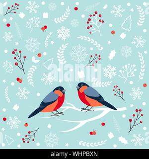 Modèle sans couture avec colvert assis sur snow-covered mountain de cendres. Noël et Nouvel An design cartes de vœux. Vector illustration. Illustration de Vecteur