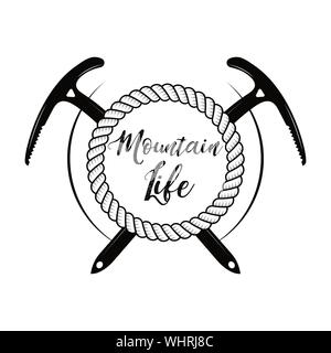 Escalade club alpin et d'un insigne. Concept pour logo, print ou l'estampillage. Traversée de piolets d'escalade et alpinisme. Mountain Equipment. À l'extérieur Illustration de Vecteur