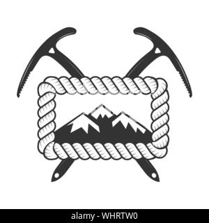 Escalade club alpin et d'un insigne. Concept pour logo, print ou l'estampillage. Traversée de piolets d'escalade et alpinisme. Mountain Equipment. À l'extérieur Illustration de Vecteur