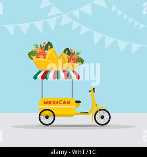 Camion alimentaire logotype pour Mexican food service de livraison rapide ou des food festival. Van camion avec la nourriture mexicaine, taco et burrito. Vector Illustration de Vecteur