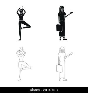 Objet isolé de la posture et de l'humeur signe. Collection de posture et d'illustration vectorielle stock femelle. Illustration de Vecteur