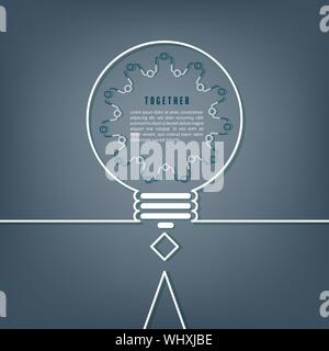 Ensemble concept. Les gens d'affaires de la liaison avec l'icône en forme d'ampoule électrique comme une communauté sociale ou de l'entreprise symbole de groupe concept le même but wo Illustration de Vecteur