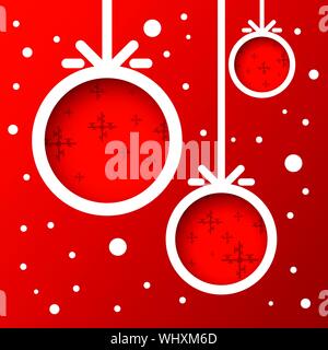 Abstract Christmas ball coupé à partir de papier sur fond rouge avec des flocons de neige. Eps10 Vector illustration Illustration de Vecteur