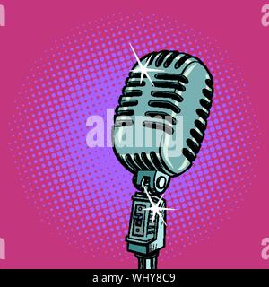 Retro Vintage microphone. Music Radio blog podcast concert debout. Comic cartoon retro pop art dessin illustration vectorielle Illustration de Vecteur