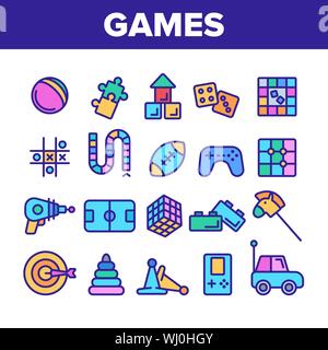 Jeux d'enfants couleur fine ligne Vector Icons Set Illustration de Vecteur