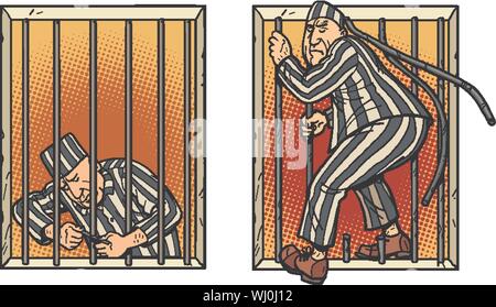 Un prisonnier s'échappe de prison. Jailbreak. Dessin animé Bande dessinée pop art retro illustration dessin à la main Illustration de Vecteur