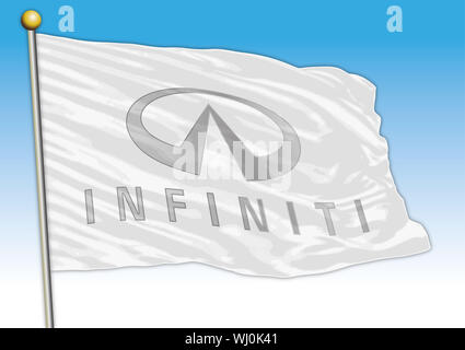 Industrie automobile Infiniti, drapeau avec logo, illustration Banque D'Images
