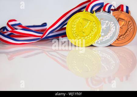 Close up of Gold,sliver and Bronze medals Stock Photo