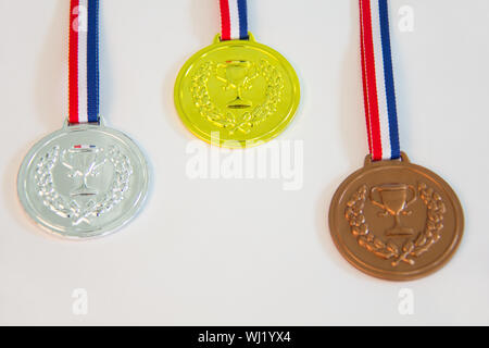 Close up of Gold,sliver and Bronze medals Stock Photo