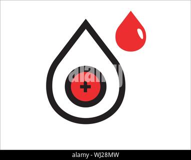 Transfusion de sang inscription isolé sur blanc et faite à l'aide de gouttes de sang rouge vecteur symbole. Illustration de Vecteur
