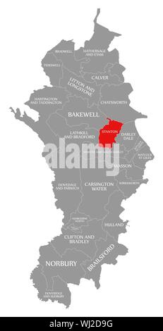 Stanton a souligné dans la carte rouge de Derbyshire Dales district dans East Midlands England UK Banque D'Images