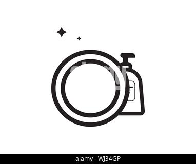 Icône des plaques de lave-linéaire Description Nettoyage collection. Ligne mince plaque laver vector isolé sur fond blanc. lave-icône branchée de la plaque. Illustration de Vecteur