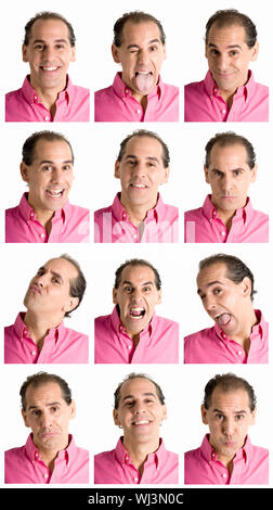 Face man composite expressions isolé sur fond blanc. Banque D'Images