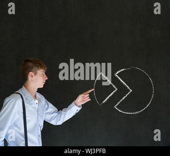 Chalk businessman pushing ventes graphique graphique sur fond noir Banque D'Images
