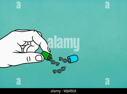 Hélices doubles à l'intérieur de la gélule médecine Banque D'Images