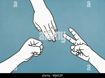 Gens jouer rock, papier, ciseaux Banque D'Images