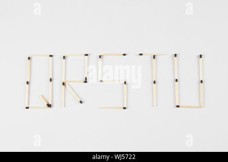 Letters Q to U made of matchstick series isolated on white background Stock Photo