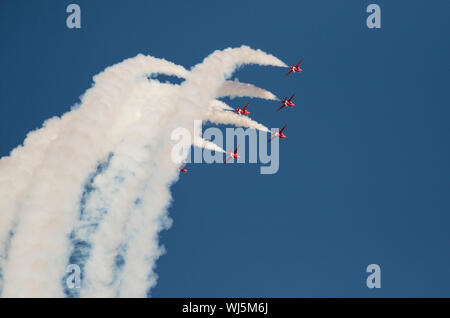 Des flèches rouges, l'équipe de voltige aérienne de la Royal Air Force, North Norfolk, UK Banque D'Images