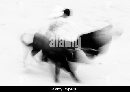 Dans Bullfigting arènes Las Ventas, Madrid, Espagne. Abstract image en noir et blanc. Banque D'Images