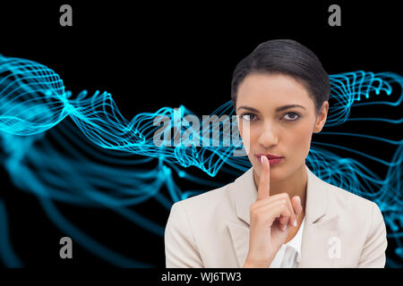 Composite image of young businesswoman pour demander le silence Banque D'Images