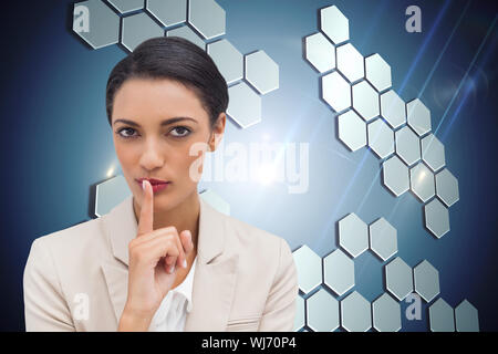 Composite image of young businesswoman pour demander le silence Banque D'Images