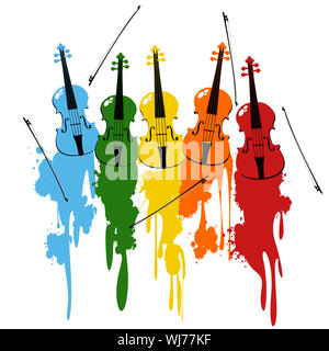 Vionlins et arcs de couleur avec de la peinture blanche plus de mouchetures Banque D'Images