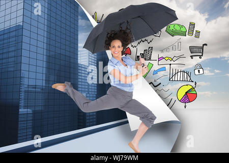 Composite image of Asian businessman pointing holding umbrella Banque D'Images