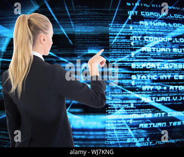 Image composite de blond businesswoman pointing Banque D'Images