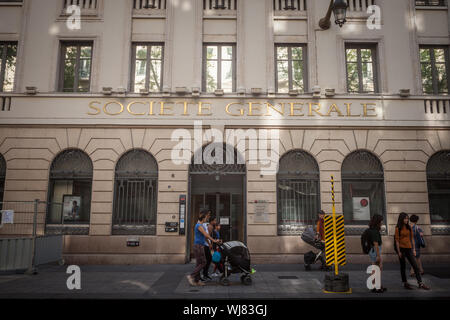 LYON, FRANCE - 17 juillet 2019 : Societe Generale logo plus âgés en face de leur bureau principal pour le centre-ville de Lyon. Société Générale est l'un des plus grands Fren Banque D'Images