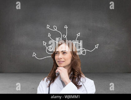 Composite image of thoughtful brunette doctor looking away Banque D'Images