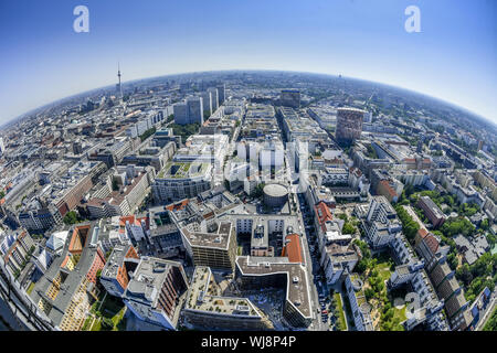 Voir, de Berlin, le Checkpoint Charlie, l'Allemagne, tour de télévision, bâtiment, mettez en surbrillance, l'immobilier, rue de Leipzig, Leipzig street, photo aérienne, des pi Banque D'Images