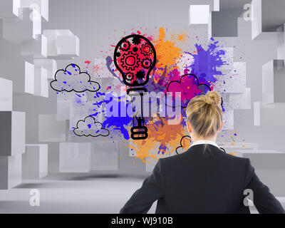 Image composite de blond businesswoman standing with hands on hips Banque D'Images