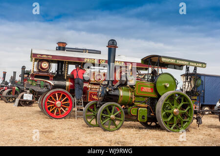 Une gamme de moteurs de traction, assortis du showman et moteurs road galets en 2018 Rallye de vapeur basse Ham, Somerset, England, UK Banque D'Images