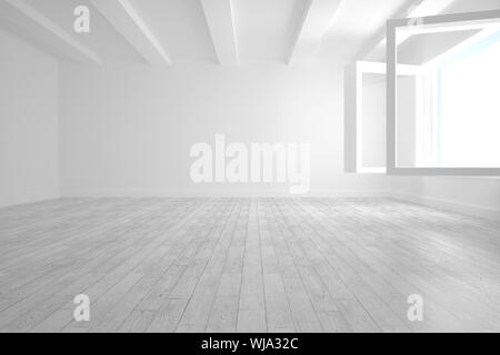 Chambre blanche avec fenêtres ouvertes et de plancher Banque D'Images