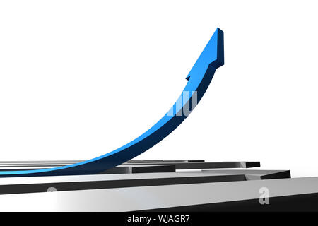 Flèche bleue pointant vers le haut à partir de la surface grise Banque D'Images