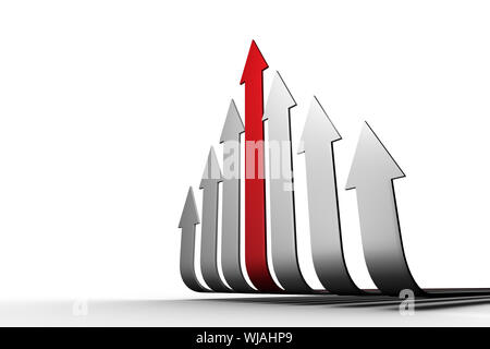 Flèche rouge pointant vers le haut avec les flèches grises Banque D'Images