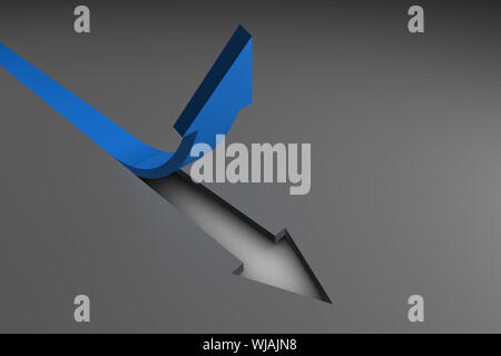 Flèche bleue pointant vers le haut à partir de la surface grise Banque D'Images